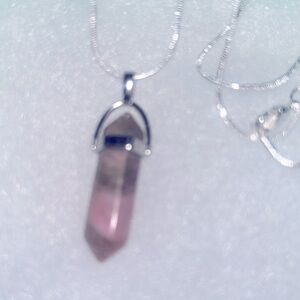 Boho natural pink Rhodonite Silver Neckl…